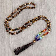 ZZOOI 8mm Natural Stone Tiger Eye Beads Reiki 7 Chakra Necklaces Prayer Charm Buddha 108 Mala Neckla