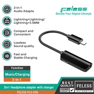 FELESS สายแปลงหูฟังพร้อมชาร์จ ชาร์จไปคุยสายไป 2in1 dual lightning to lightning+lightning/lightning t