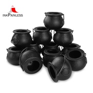 12Pcs Mini Black Cauldron with Handle Halloween Mini Witch Cauldron Halloween Pot Candy Holder for H