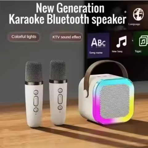 K12 Karaoke Machine Portable Bluetooth 5.0 PA Speaker System with 1-2 Wireless Microphones Home Fami