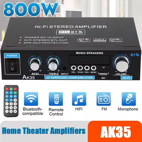 800W Power Amplifier bluetooth 5.0 Home MP3 Player 2.0 Channel Digital Stereo Audio Amplifier Subwoo