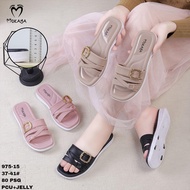 Women's Jelly Sandals with 2 Semi-Crosses, Gold Buckle, Thick Sole, Super Soft, Beautiful, Elegant, 