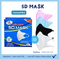 Combo 10 Hộp (100 cái) Khẩu trang 5D Mask Famapro quai thun 3 lớp kháng khuẩn hộp 10 cái