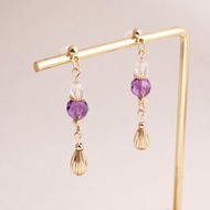 鑽切紫水晶 白水晶│水晶耳環 天然石 夾式耳環