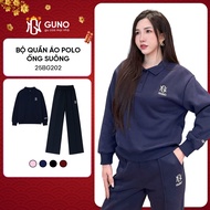 GUNO Women's Sweatshirt Set High Quality Polo Collar with Hack Straight Pants Fashion Embroidered Lo