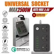 Universal Power Strip with 6 USB Charger 5V 3.4A Surge Protector 2 Meter Extension Cord UK Plug Powe