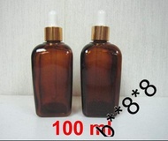 [分裝店] 100m 方形 l茶色玻璃瓶 (含 泵頭及玻離滴管 套裝) 分裝瓶 精油瓶 精油樽 噴頭 泵頭