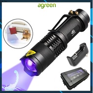 AG UV LED Zoomable Flashlight Torch Light 365nm/395nm Ultra Violet Blacklight AA Battery