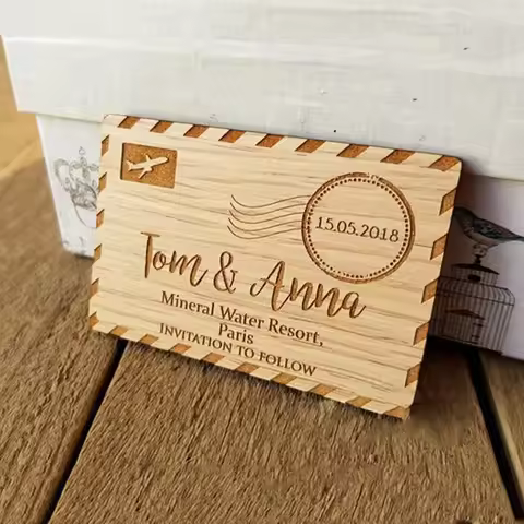 Wedding save the date magnets, envelope airmail wood magnet save the date,postcard save the date