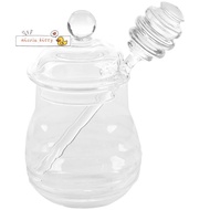Transparent glass honey jar with lid Honey Jar with Dipper, Clear, 9 Ounces