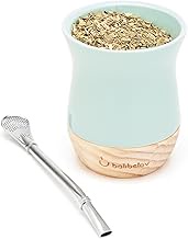 BALIBETOV Ceramic Traditional Yerba Mate Cup & Bombilla Set | 8 Ounces Ceramic Mate Cup with Wooden 