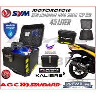 SYM SEMI ALUMINIUM WATERPPROOF TOP BOX 45LITER MOTORCYCLE HARD SHIELD TOP CASE KMN KALIBRE HIGH QUALITY