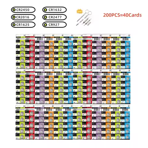 200Pcs Battery CR927 CR1625 CR1632 CR2016 CR2450 CR2477 Cell Coin 3V Lithium Battery For Clock Elect