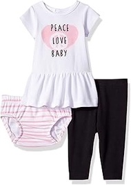 Ultimate Baby Girls Flexy Short Sleeve Dress with Diaper Cover and Legging Set