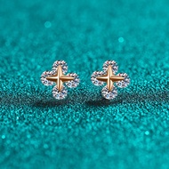Luxury 0.8ct Moissanite Champagne Gold & 18k White Gold Stud Earrings for Female Stars Movable Earri