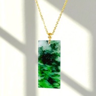 冰種辣綠花青翡翠無事牌項鍊 18K墜頭 | 天然緬甸A貨翡翠 | 送禮