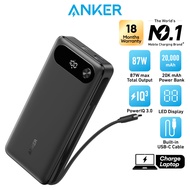 Anker PowerBank 20000mAh Portable Charger with Builtin USBC Cable 87W Max Fast Charging USB C Power 