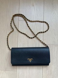 99% new authentic 正版 有證書卡 NEW PRADA WALLETS (WOC) LONG BUTTON WALLET 鍊帶皮夾包