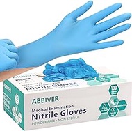 abbiver Nitrile Exam Glove, Blue Disposable Medical Gloves Powder-Free Latex-Free, 100 pcs (S/M/L/XL)
