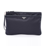 【二手】Prada PRADA Second Bag Clutch Bag TESSUTO+SAFFIANO 2VN012 海軍藍尼龍 Saffiano 皮革三角 Logo 手拿包 男士