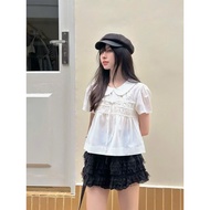Babydoll style shirt, pretty white lotus collar shirt BABI99