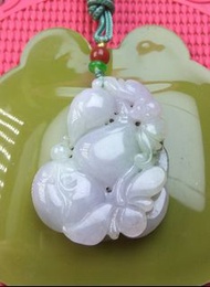 A玉天然緬甸翡翠光令水潤幼潔老種冰紫羅蘭飄綠花精美如意葫蘆（寓意福祿滿堂）