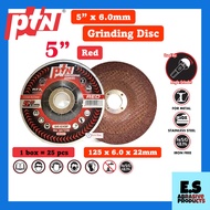 (1pcs) PTN 5" x 6.0mm Grinding Wheel/Disc Red for metal & stainless steel [Iron free] [125 x 6.0 x 2