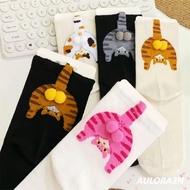 Aulora3n Cotton Socks - Cartoon Cat Egg Design, Breathable & Moisture-Absorbing Couple Socks
