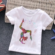 Watercolor gymnastics girls t-shirt cute gymnastics art cartoon print girls clothes summer fashion c