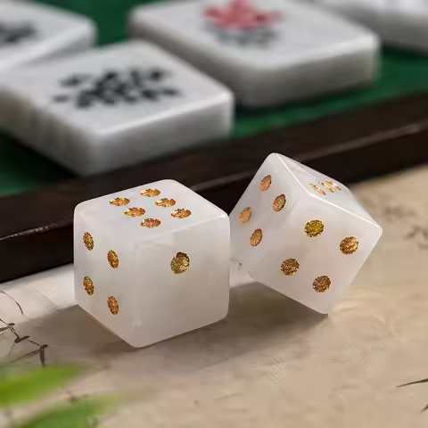 2PCS 6-Sided Mahjong Dice Polished Energy Stones Crystal D6 Mahjong Dices Stone Dices for Leisure Ta