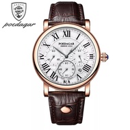 POEDAGAR POEDAGAR Fashion Quartz Watch Genuine Leather Men's Watch Ultra-Thin Pointer Luminous Belt 
