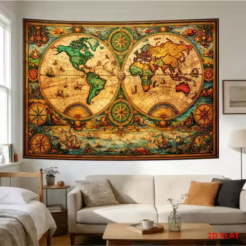Massive Vintage World Map Tapestry Nautical Exploration Global Cartography Polyester Wall Art Bohemi