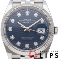 勞力士 Datejust 36 男士腕錶，10 鑽藍色三角坑紋錶盤，Datejust 36 126234G，帶錶盒、保固卡，K18白金/精鋼材材質，男士腕錶，藍色，拋光，成色極佳 [二手]