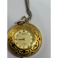 Y2K SEIKO Vintage Pendant Watch Necklace Gold Dial 17 Jewels Japan Running