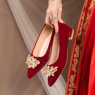 高跟婚鞋High heels wedding shoes秀禾新娘结婚鞋2025春秋新款酒红色粗跟婚鞋女敬酒宴会高跟婚纱鞋新款2026.7.7