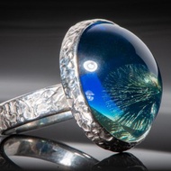 7號戒指 藍琥珀配銀飾戒指 手工製作