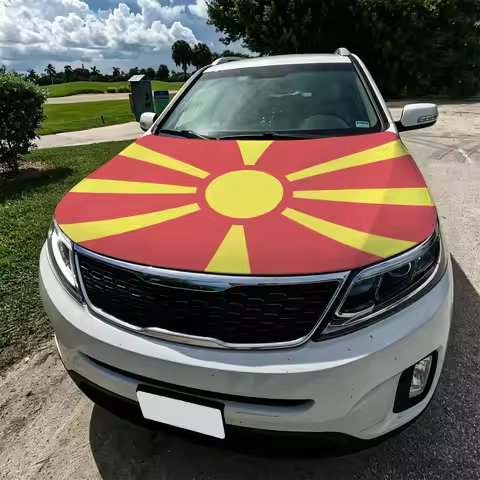 3.8x5.3ft North Macedonia Car Hood Cover Flag Swiss Confederation Car Bonnet Banner Elastic Fabrics 