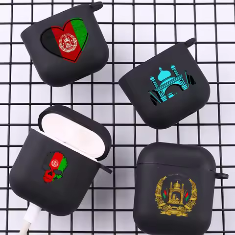 Afghan Afghanistan Flag With Hook For Airpod Pro 3 Pro2 Black Protective Cover Soft Case for Apple A