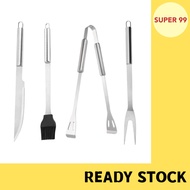 Stainless Steel BBQ Grill Tool Set / Set Alat Pemanggang Bbq Knife Bbq Fork Clipper Spatula Brush