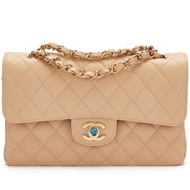 Chanel Beige Quilted Caviar Small Classic Double Flap Gold Hardware