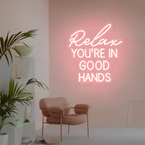Relax You Are in Good Hands Neon Sign Nails Skin Care Salon Barber Shop Neon Light Store Wall Window