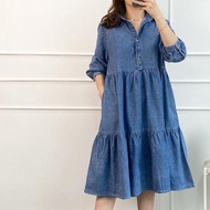 6.6 Ruffle Dress Denim / Midi Dress Jeans / Midi Dress Wanita Terbaru