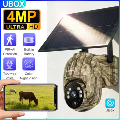 Ubox Solar Camera 4G LTE Cellular Trail Camera with Solar Panel Security Cam Full Color Night Vision