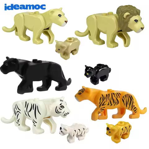 IDEAMOC 9pcs Beast Jungle Animal Building Blocks DIY Toys Lion Tiger Panther & Cubs Mini Bricks, Edu