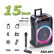 SING-E ZQS15126 Speaker Troli 15 inci Super Bass Bluetooth with Wireless Mic Outdoor Event Karaoke S