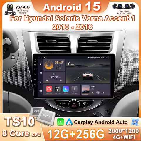 Android 15 Carplay Auto Car Radio Stereo For Hyundai Solaris Verna Accent 1 2010 - 2016 Auto Multime
