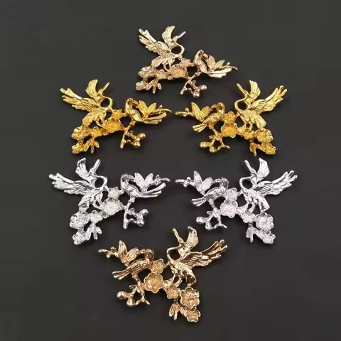 10 Pairs 50x37mm Metal Alloy Flower And Bird Branch Diy Brooch Hairpin Accessories For Jewelry Makin