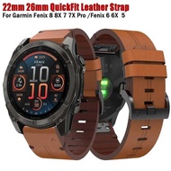 Leather Strap 22 26 Mm. For Garmin Fenix 8 8X 7 7X Pro6 6X Plus 5x3hr/Enduro2 /Epix Gen 2 /Instinct 