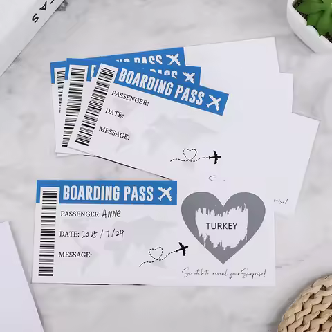 1Set Boarding Pass Scratch Off Game Card with Envelope DIY Surprise Gift for Wedding Birthday Party 