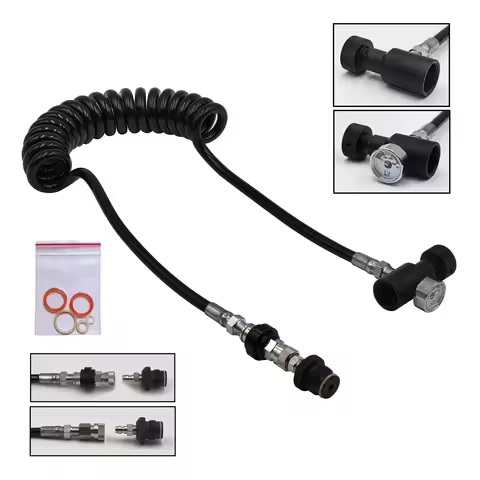 HPA 100inches(2.5M) Thick Coil Remote Hose Line with or without 3000psi Gauge 8mm Male and Female Qu